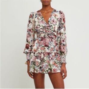 O.p.t. Floral Mini Dress Medium Fairy Coastal Cowgirl Flowy Sheer Balloon Sleeve